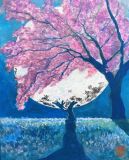うさぎの親子～桜の下～　日本画　F3　個人蔵